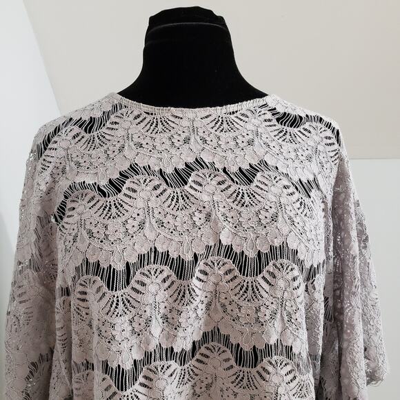 Lace Stitch Embroidered Crop Gray Poncho Boxy Floral Beachy Coastal - Picture 7 of 12